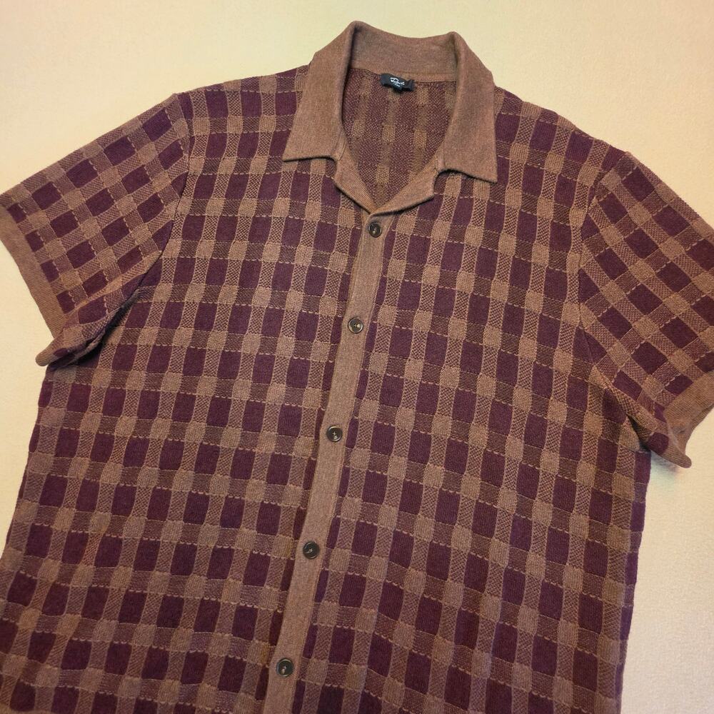 Rails Ronan Shirt Brick Umber Sz XXL Wool Blend Checkered Knit Button-Up
